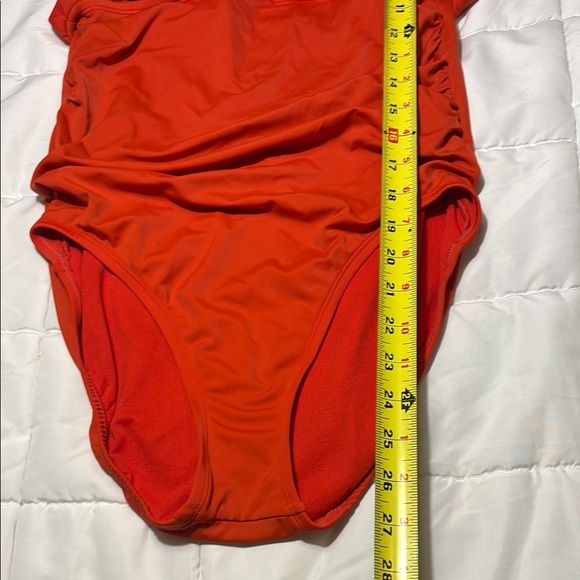 Plunge V-Neck One-Piece Full Coverage Swimsuit in Red/Orange - Picture 6 of 9